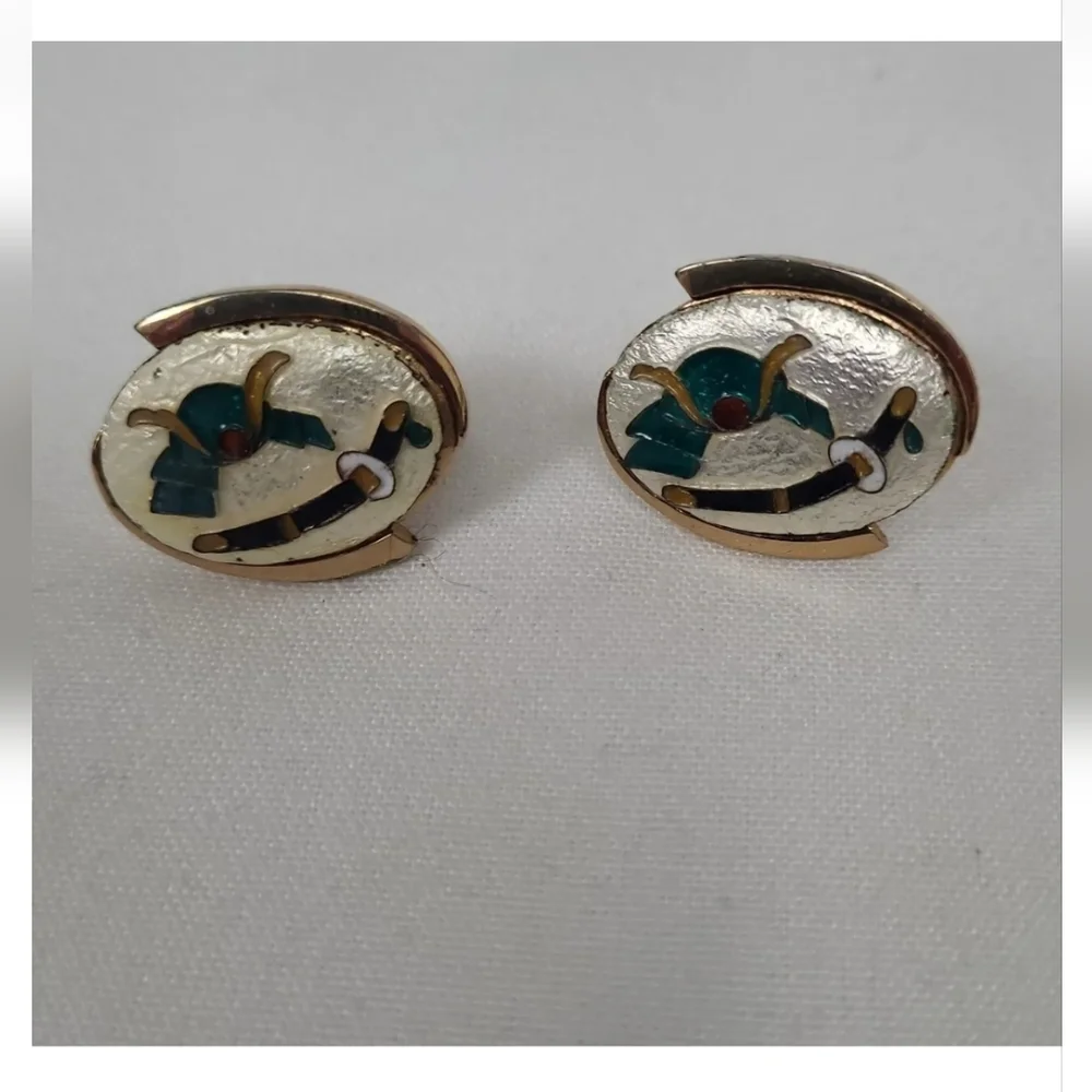 Vintage Swank Asian Japanese style Samurai helmet and sword cufflinks